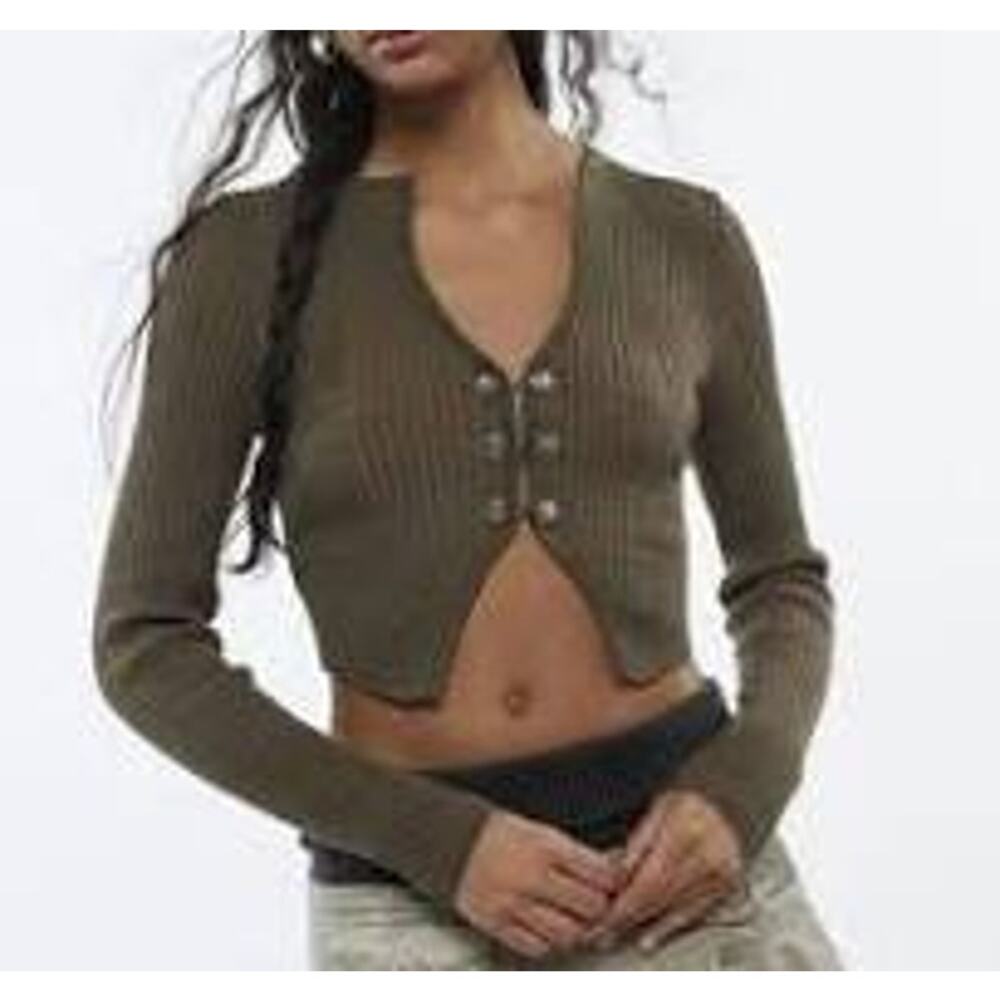 Silence + Noise Janelle Long Sleeve Ribbed Metallic Textured Cardigan Med-Large